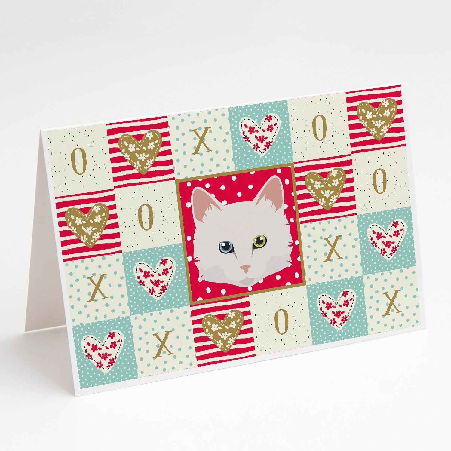 Turkish Angora Cat Love Greeting Cards Pack of 8 Blank Cards with Envelopes Whimsical A7 Size 5x7