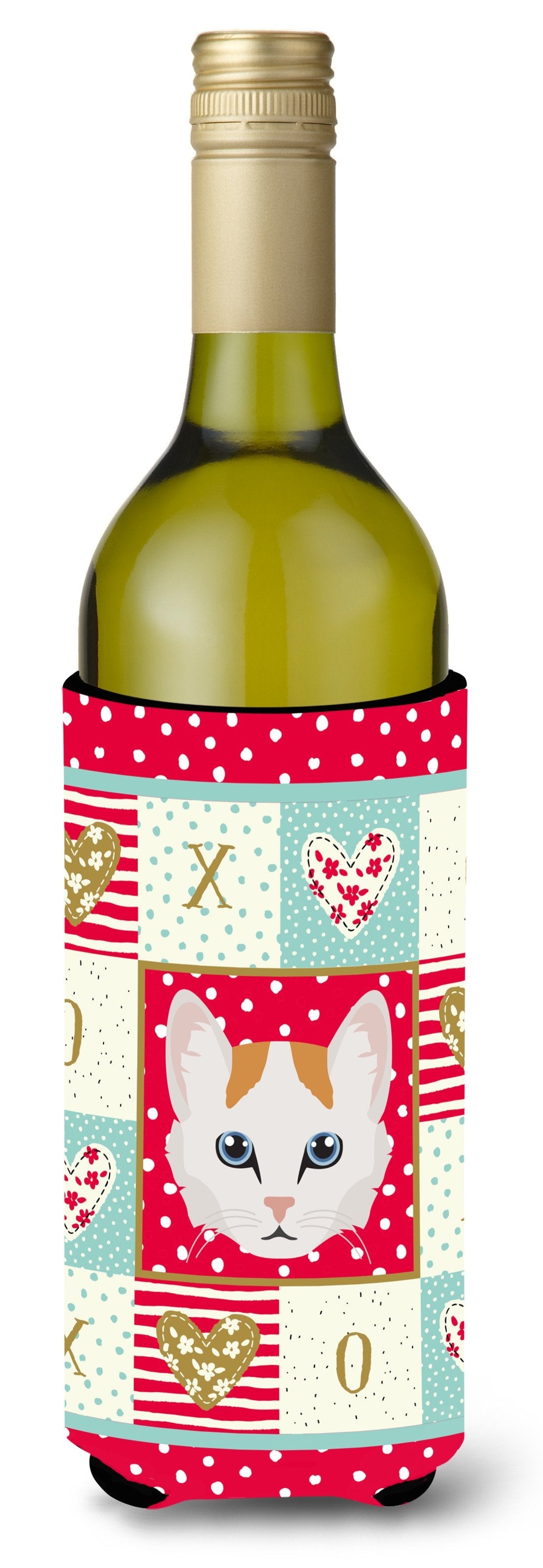Turkish Van Cat Love Wine Bottle Hugger Gift Sleeve for Standard 750 ml Bottles, Insulated Reusable Also Fits Mini Shot & Pint Bottles