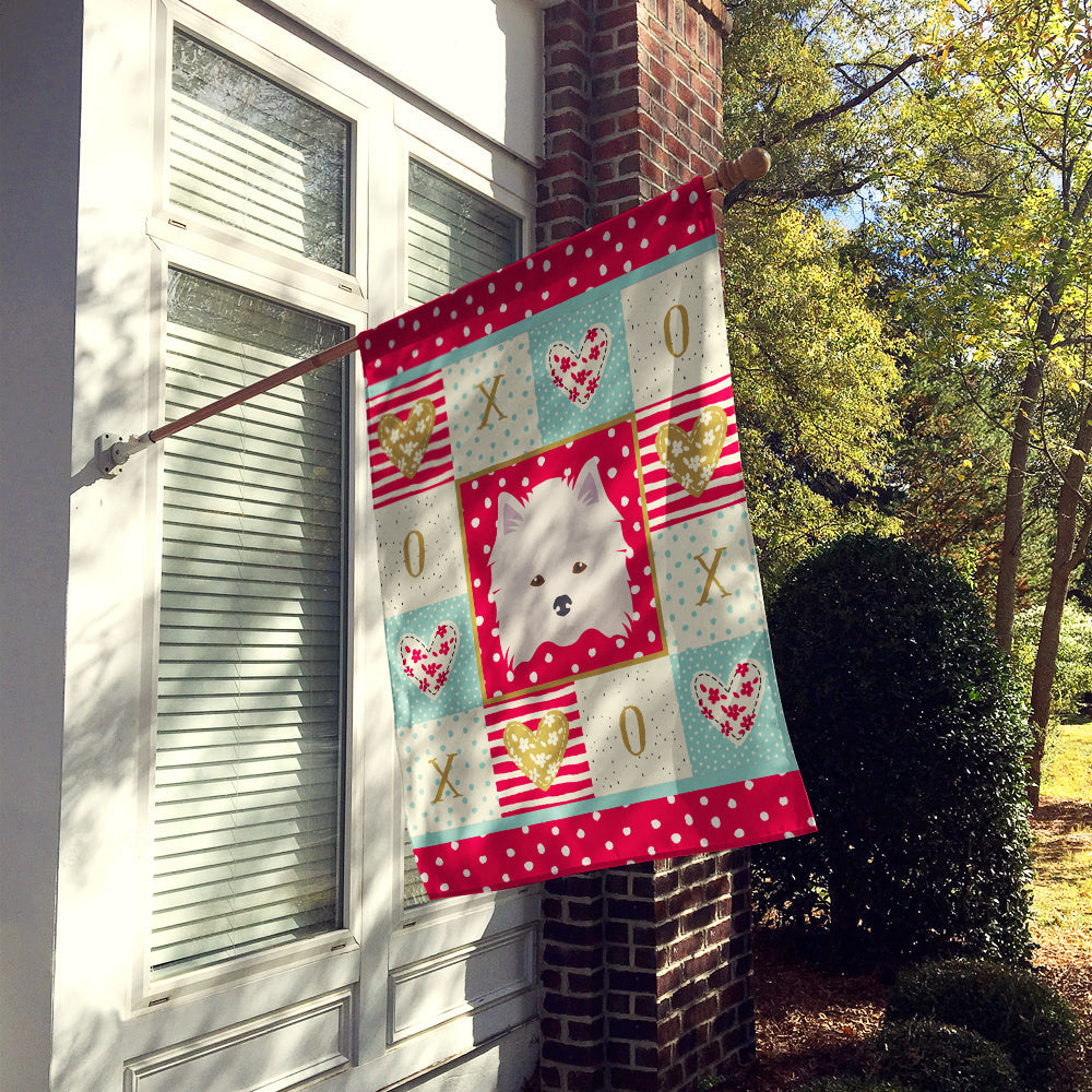 American Eskimo Love House Flag 28x40 Porch Sleeve Pole Decorative Outside Yard Banner Artwork Wall Hanging, Polyester