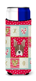 Boston Terrier Love Slim Can Hugger , Insulated Foam Hugger for 12 oz Slim Cans, Beer Bottles & Water Bottles, Printed in USA