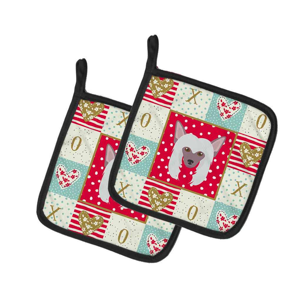 Chinese Crested Love Pot Holder Set of 2 Heat Resistant Quilted Hot Pads 7.5 x 7.5 Inch, Insulated Kitchen Trivets for Cooking & Baking