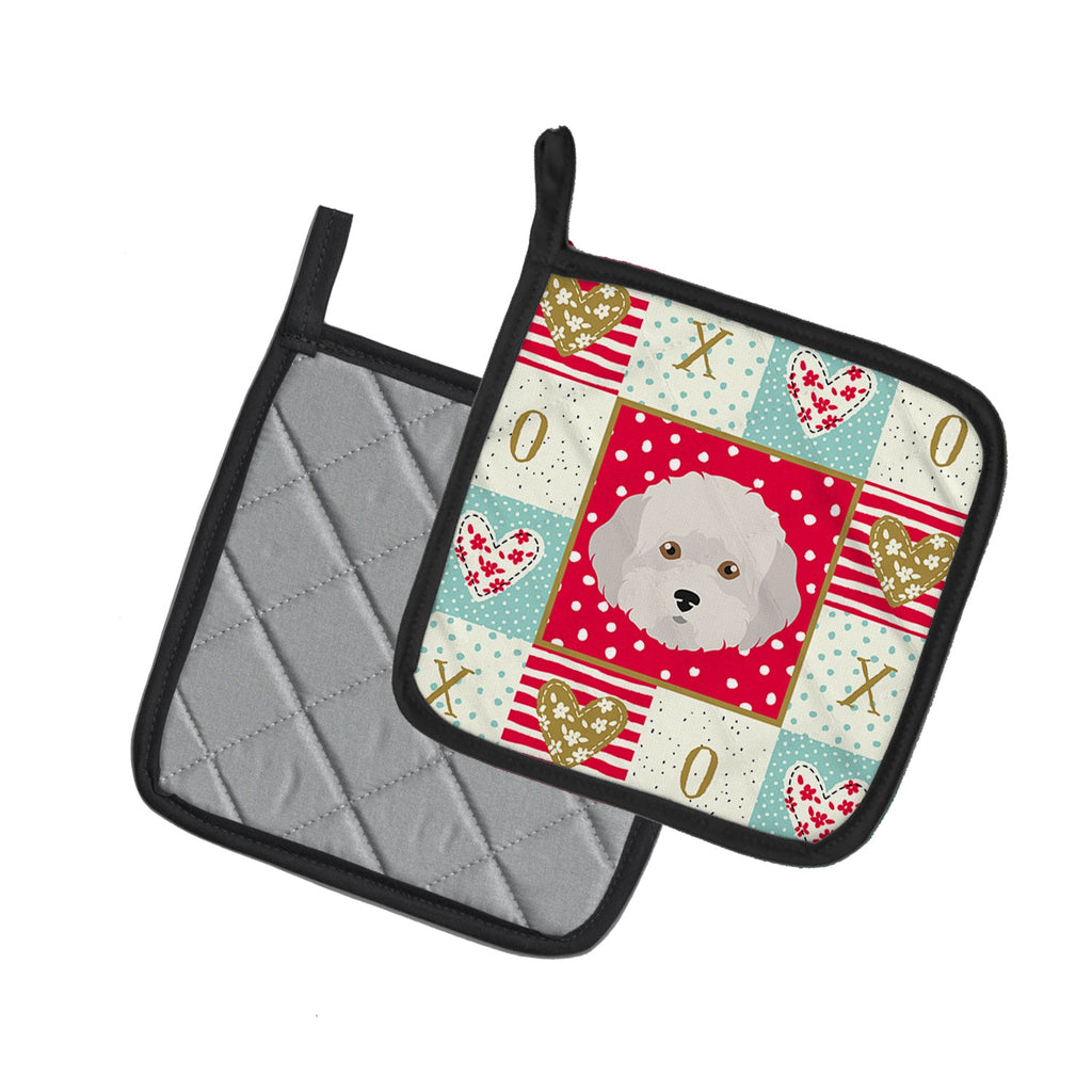 Cyprus Poodle Love Pot Holder Set of 2 Heat Resistant Quilted Hot Pads 7.5 x 7.5 Inch, Insulated Kitchen Trivets for Cooking & Baking