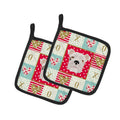 English Bulldog Love Pot Holder Set of 2 Heat Resistant Quilted Hot Pads 7.5 x 7.5 Inch, Insulated Kitchen Trivets for Cooking & Baking