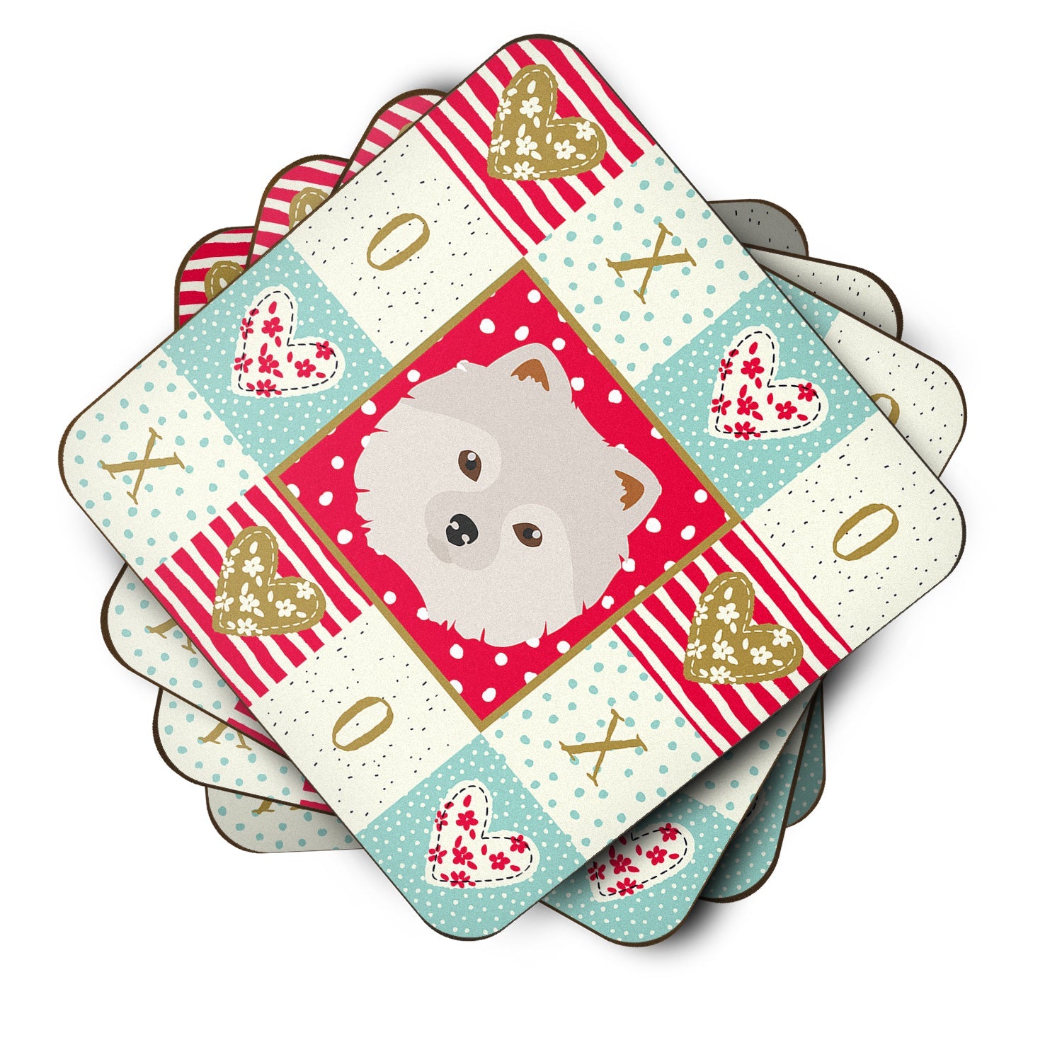 Japanese Spitz Love Foam Coasters Set of 4 Cup Coasters for Indoor Outdoor, Tabletop Protection, Anti Slip, Mouse pad Material