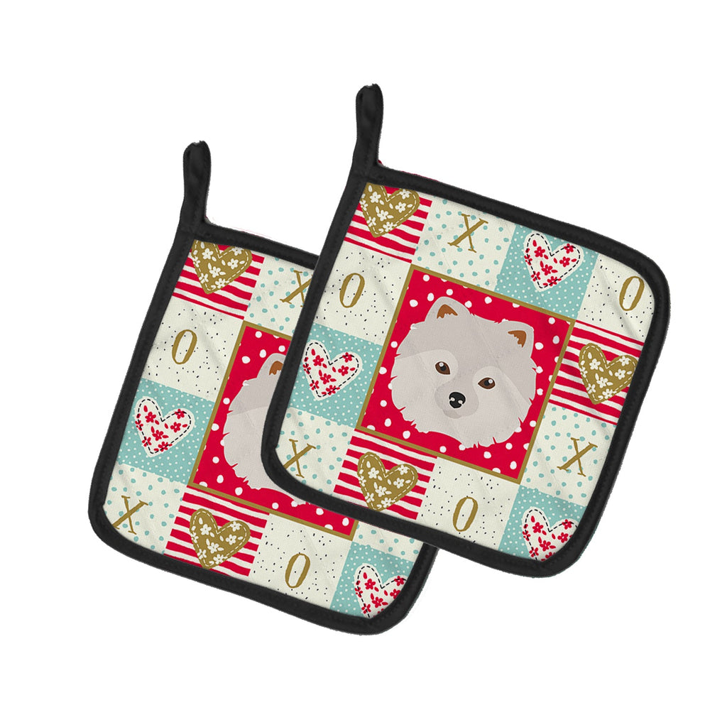 Japanese Spitz Love Pot Holder Set of 2 Heat Resistant Quilted Hot Pads 7.5 x 7.5 Inch, Insulated Kitchen Trivets for Cooking & Baking
