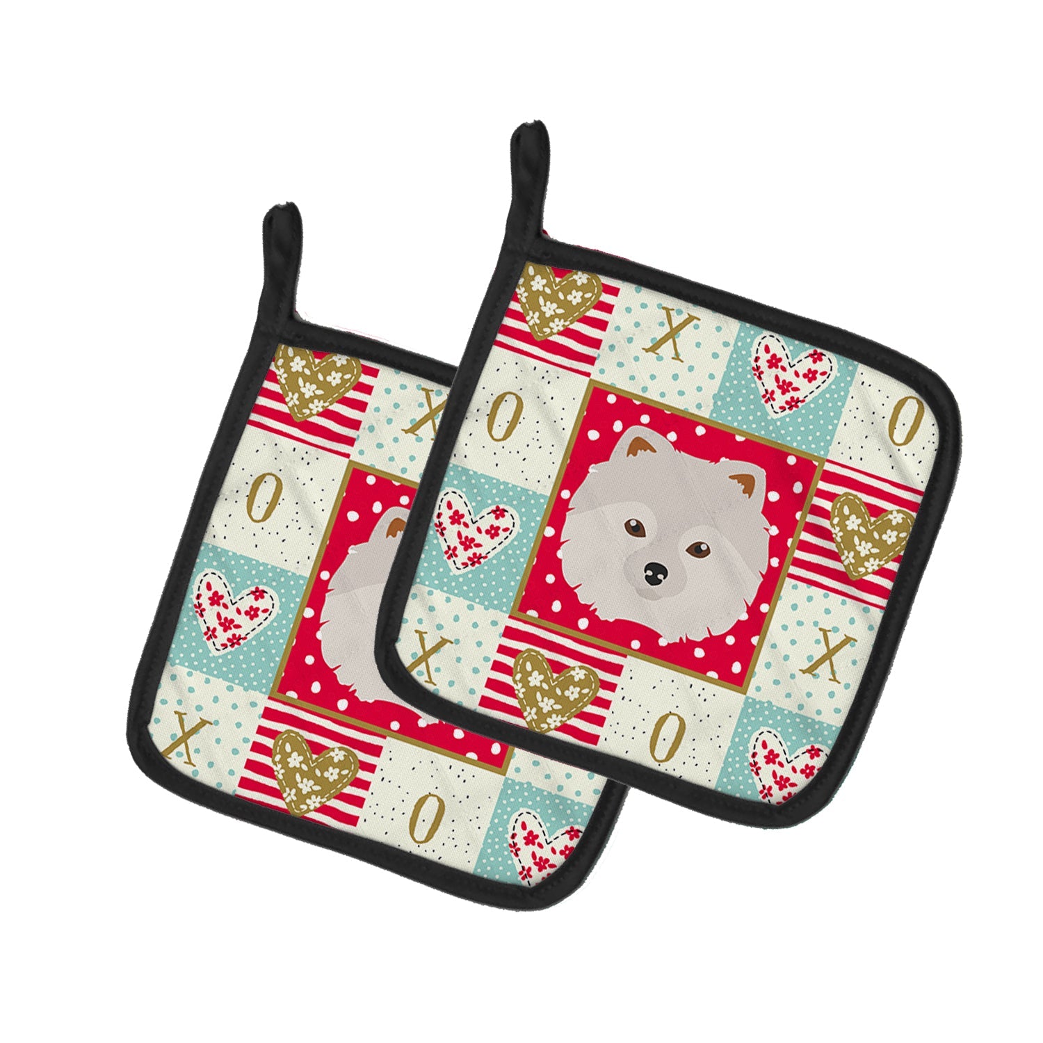 Japanese Spitz Love Pot Holder Set of 2 Heat Resistant Quilted Hot Pads 7.5 x 7.5 Inch, Insulated Kitchen Trivets for Cooking & Baking