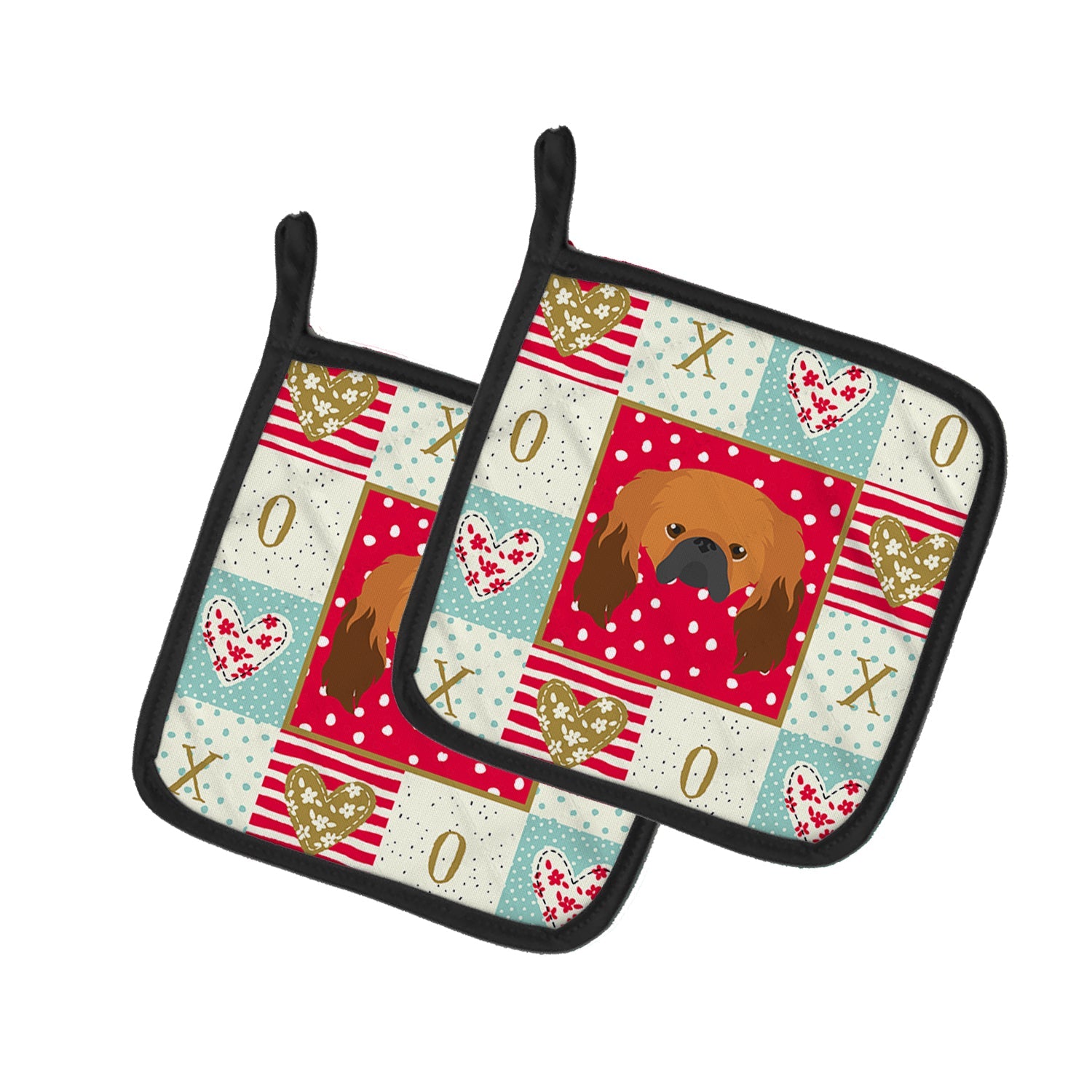 Pekingese Love Pot Holder Set of 2 Heat Resistant Quilted Hot Pads 7.5 x 7.5 Inch, Insulated Kitchen Trivets for Cooking & Baking