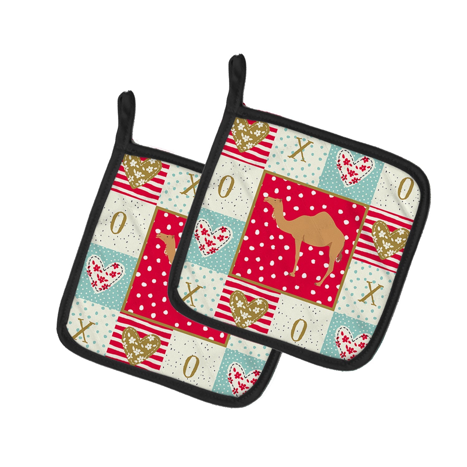 Arabian Camel Dromedary Love Pot Holder Set of 2 Heat Resistant Quilted Hot Pads 7.5 x 7.5 Inch, Insulated Kitchen Trivets for Cooking & Baking