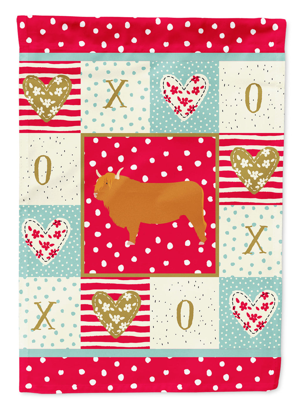 Highland Cow Love House Flag 28x40 Porch Sleeve Pole Decorative Outside Yard Banner Artwork Wall Hanging, Polyester