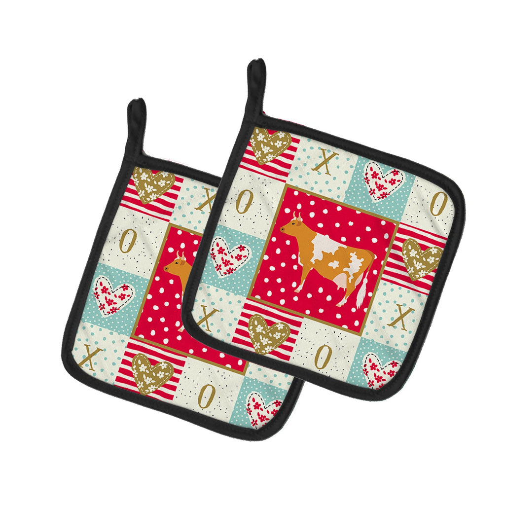 Guernsey Cow Love Pot Holder Set of 2 Heat Resistant Quilted Hot Pads 7.5 x 7.5 Inch, Insulated Kitchen Trivets for Cooking & Baking