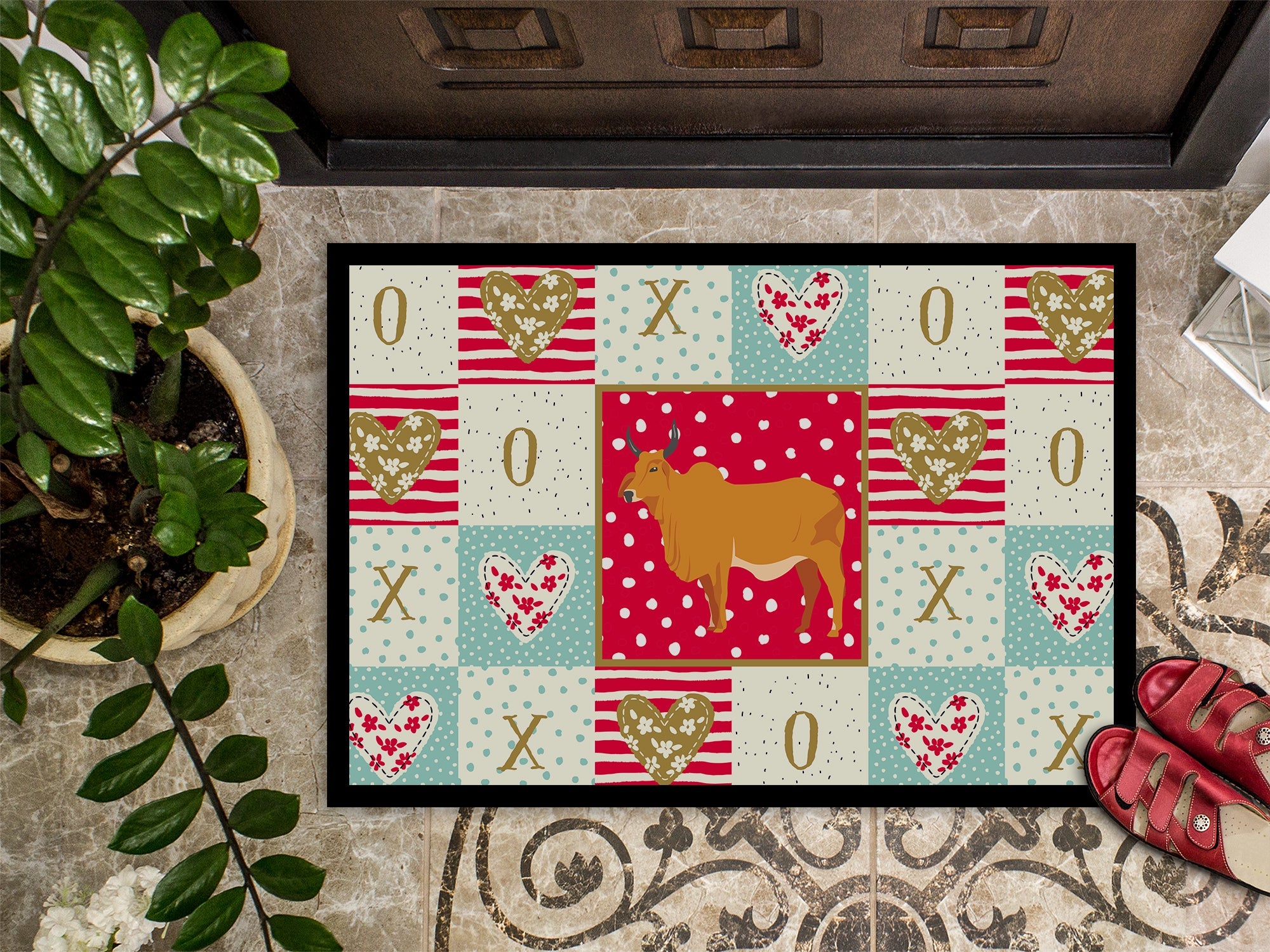 Zebu Indicine Cow Love Doormat Indoor Outdoor 18H X 27W Front Door Mat Rugs for Entryway, Non Slip Washable