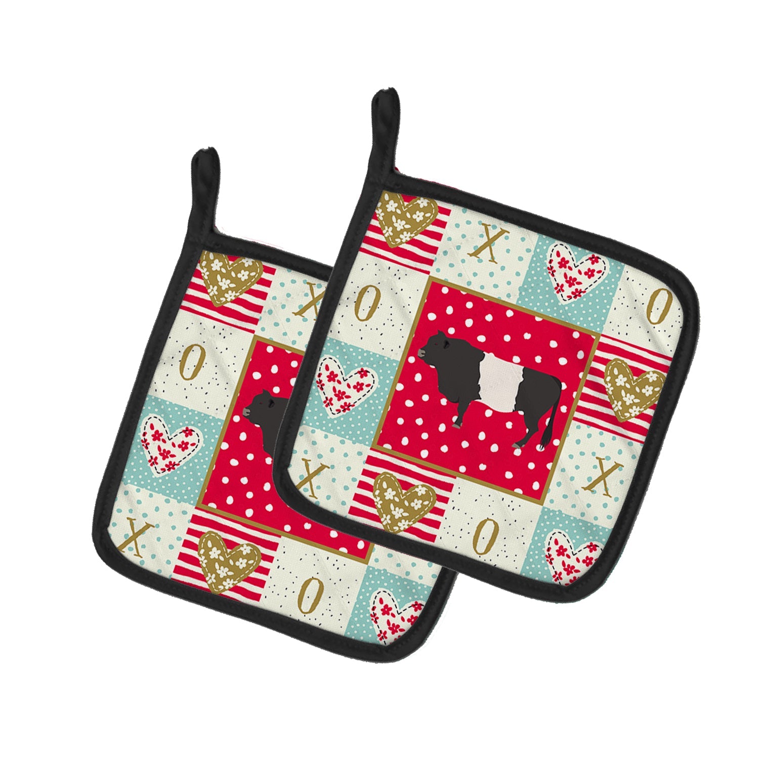 Belted Galloway Cow Love Pot Holder Set of 2 Heat Resistant Quilted Hot Pads 7.5 x 7.5 Inch, Insulated Kitchen Trivets for Cooking & Baking