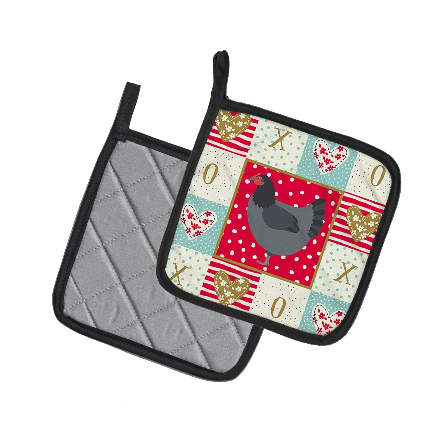 Jersey Giant Chicken Love Pot Holder Set of 2 Heat Resistant Quilted Hot Pads 7.5 x 7.5 Inch, Insulated Kitchen Trivets for Cooking & Baking