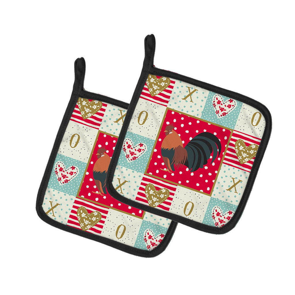 Dutch Bantam Chicken Love Pot Holder Set of 2 Heat Resistant Quilted Hot Pads 7.5 x 7.5 Inch, Insulated Kitchen Trivets for Cooking & Baking