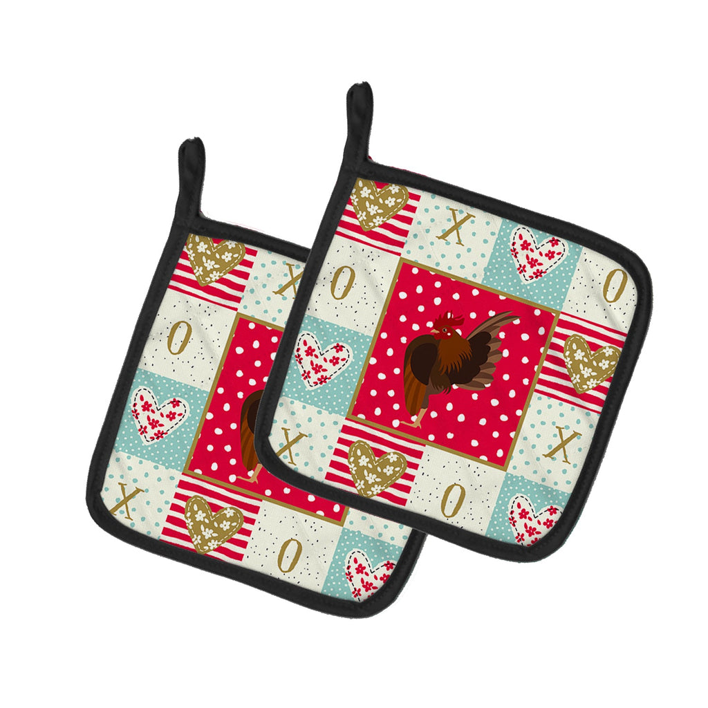 Malaysian Serama Chicken Love Pot Holder Set of 2 Heat Resistant Quilted Hot Pads 7.5 x 7.5 Inch, Insulated Kitchen Trivets for Cooking & Baking
