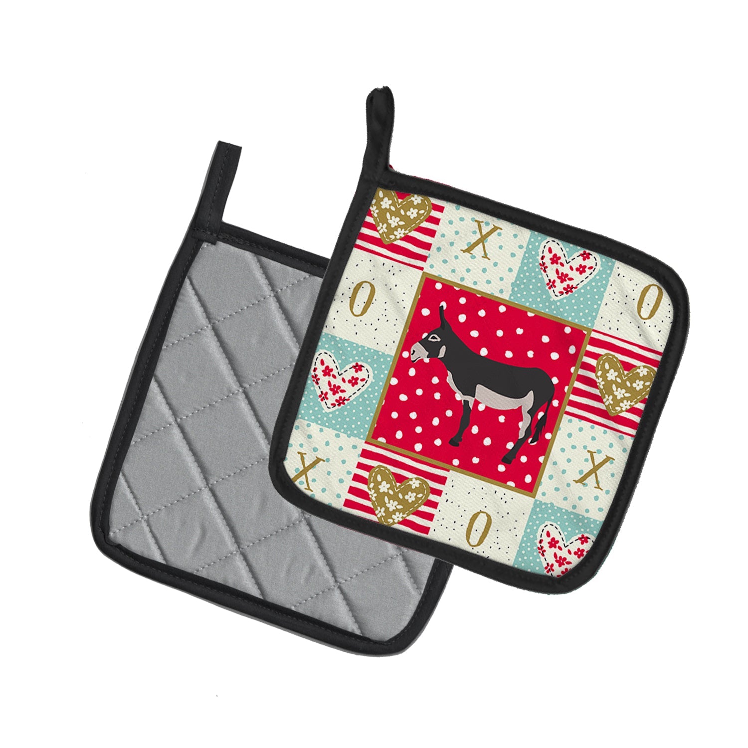 American Mammoth Jack Donkey Love Pot Holder Set of 2 Heat Resistant Quilted Hot Pads 7.5 x 7.5 Inch, Insulated Kitchen Trivets for Cooking & Baking