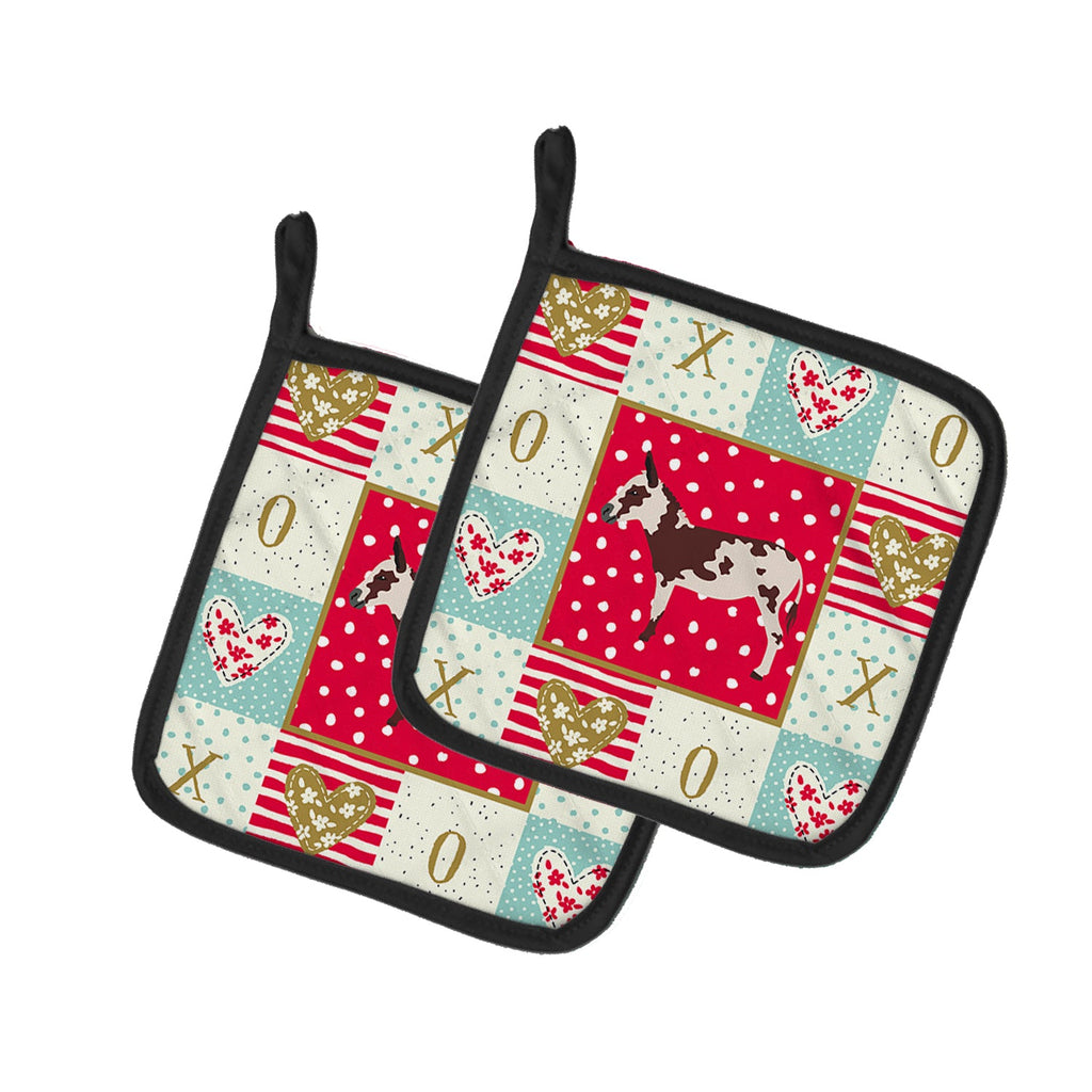 American Spotted Donkey Love Pot Holder Set of 2 Heat Resistant Quilted Hot Pads 7.5 x 7.5 Inch, Insulated Kitchen Trivets for Cooking & Baking