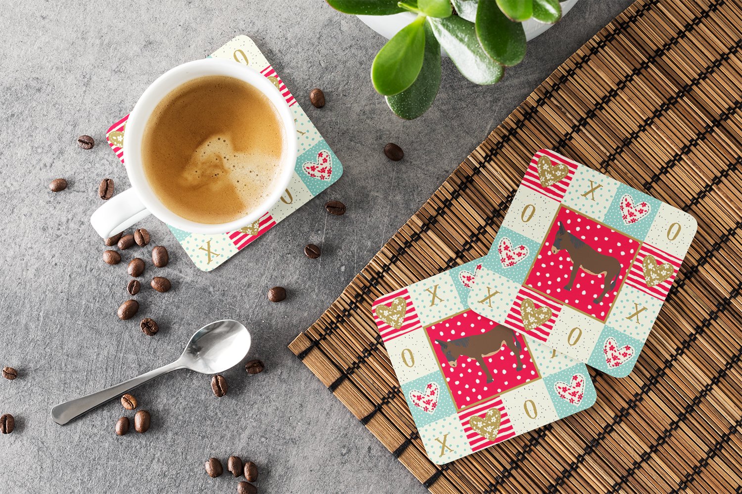 Zamorano-Leones Donkey Love Foam Coasters Set of 4 Cup Coasters for Indoor Outdoor, Tabletop Protection, Anti Slip, Mouse pad Material