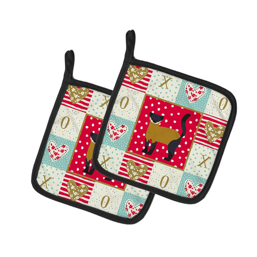 Yellow-Throated Marten Love Pot Holder Set of 2 Heat Resistant Quilted Hot Pads 7.5 x 7.5 Inch, Insulated Kitchen Trivets for Cooking & Baking