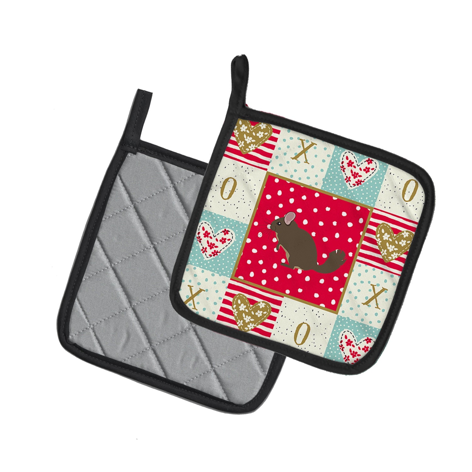Chinchilla Love Pot Holder Set of 2 Heat Resistant Quilted Hot Pads 7.5 x 7.5 Inch, Insulated Kitchen Trivets for Cooking & Baking