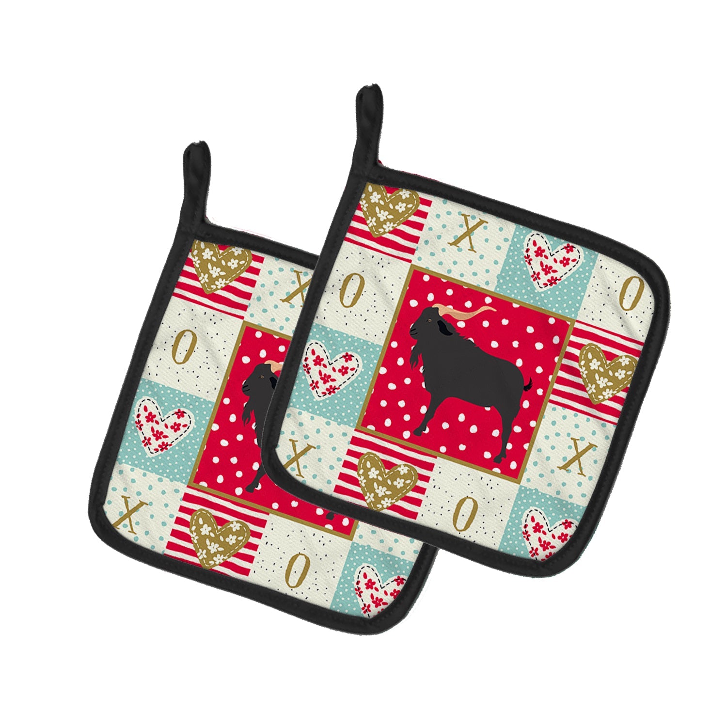 Verata Goat Love Pot Holder Set of 2 Heat Resistant Quilted Hot Pads 7.5 x 7.5 Inch, Insulated Kitchen Trivets for Cooking & Baking