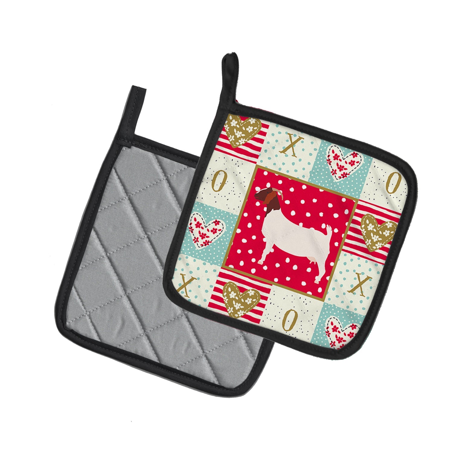 Boer Goat Love Pot Holder Set of 2 Heat Resistant Quilted Hot Pads 7.5 x 7.5 Inch, Insulated Kitchen Trivets for Cooking & Baking