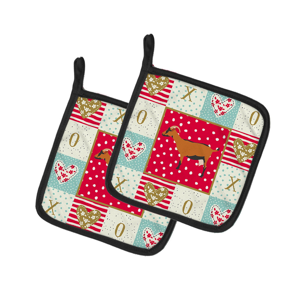 Oberhasli Goat Love Pot Holder Set of 2 Heat Resistant Quilted Hot Pads 7.5 x 7.5 Inch, Insulated Kitchen Trivets for Cooking & Baking