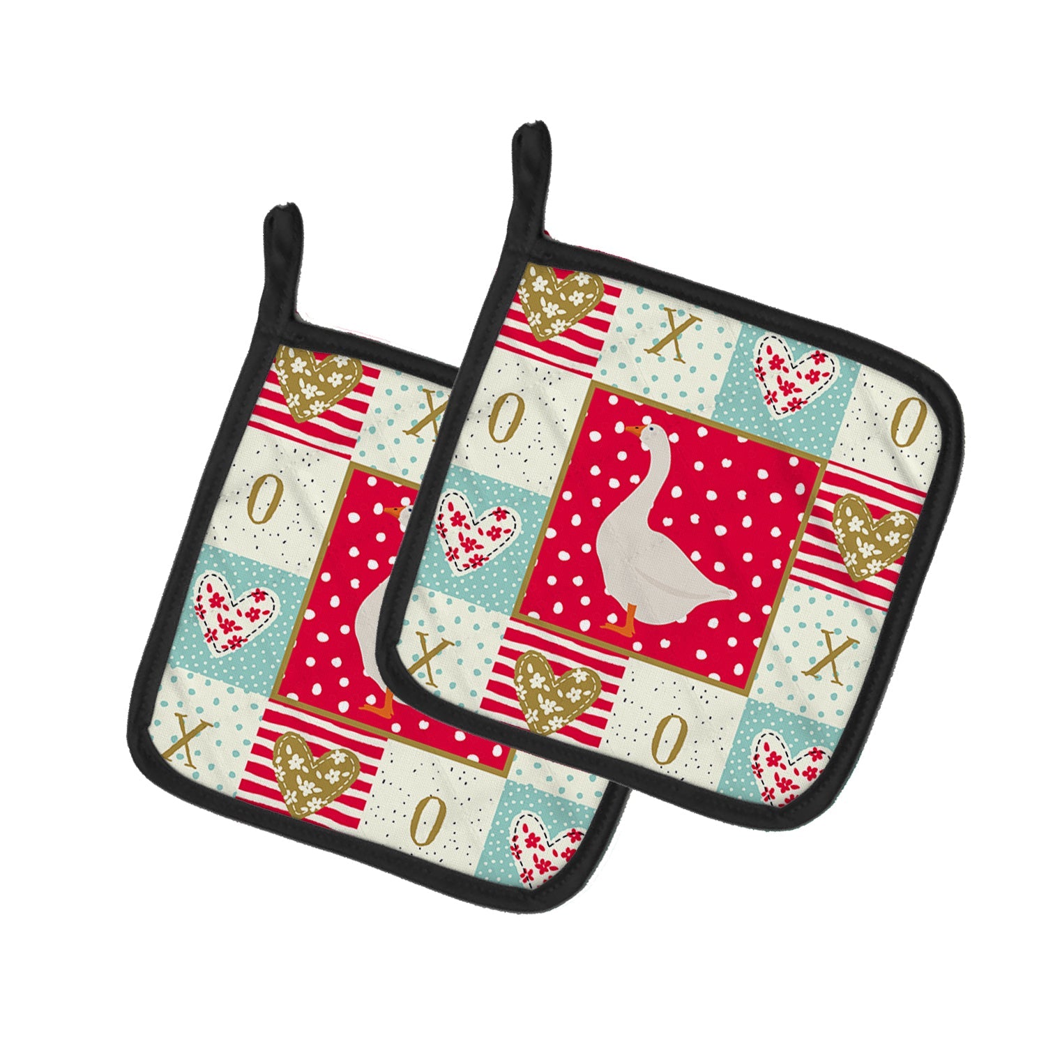 Embden Goose Love Pot Holder Set of 2 Heat Resistant Quilted Hot Pads 7.5 x 7.5 Inch, Insulated Kitchen Trivets for Cooking & Baking