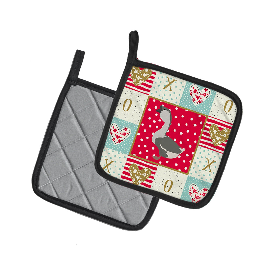 African Goose Love Pot Holder Set of 2 Heat Resistant Quilted Hot Pads 7.5 x 7.5 Inch, Insulated Kitchen Trivets for Cooking & Baking