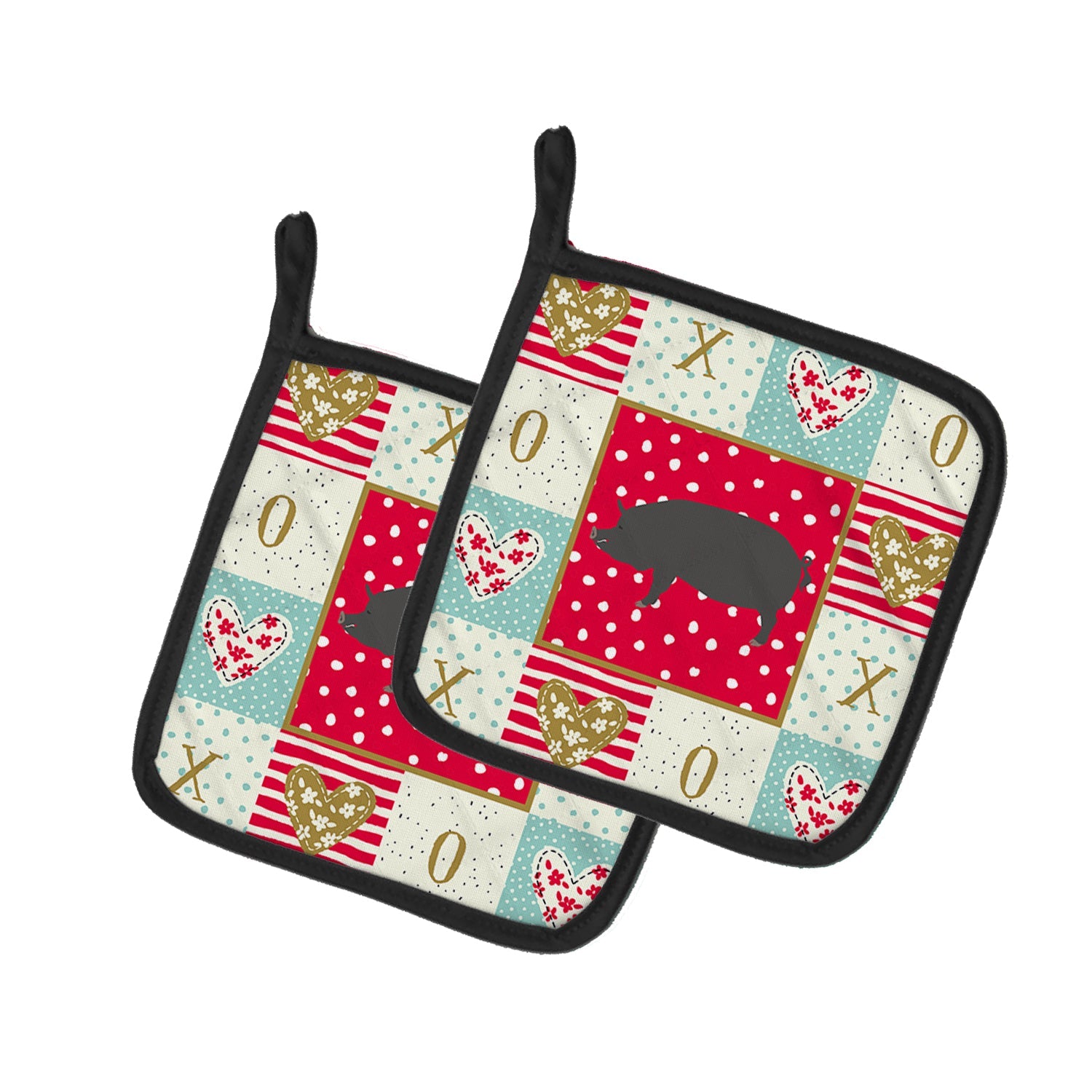 Berkshire Pig Love Pot Holder Set of 2 Heat Resistant Quilted Hot Pads 7.5 x 7.5 Inch, Insulated Kitchen Trivets for Cooking & Baking