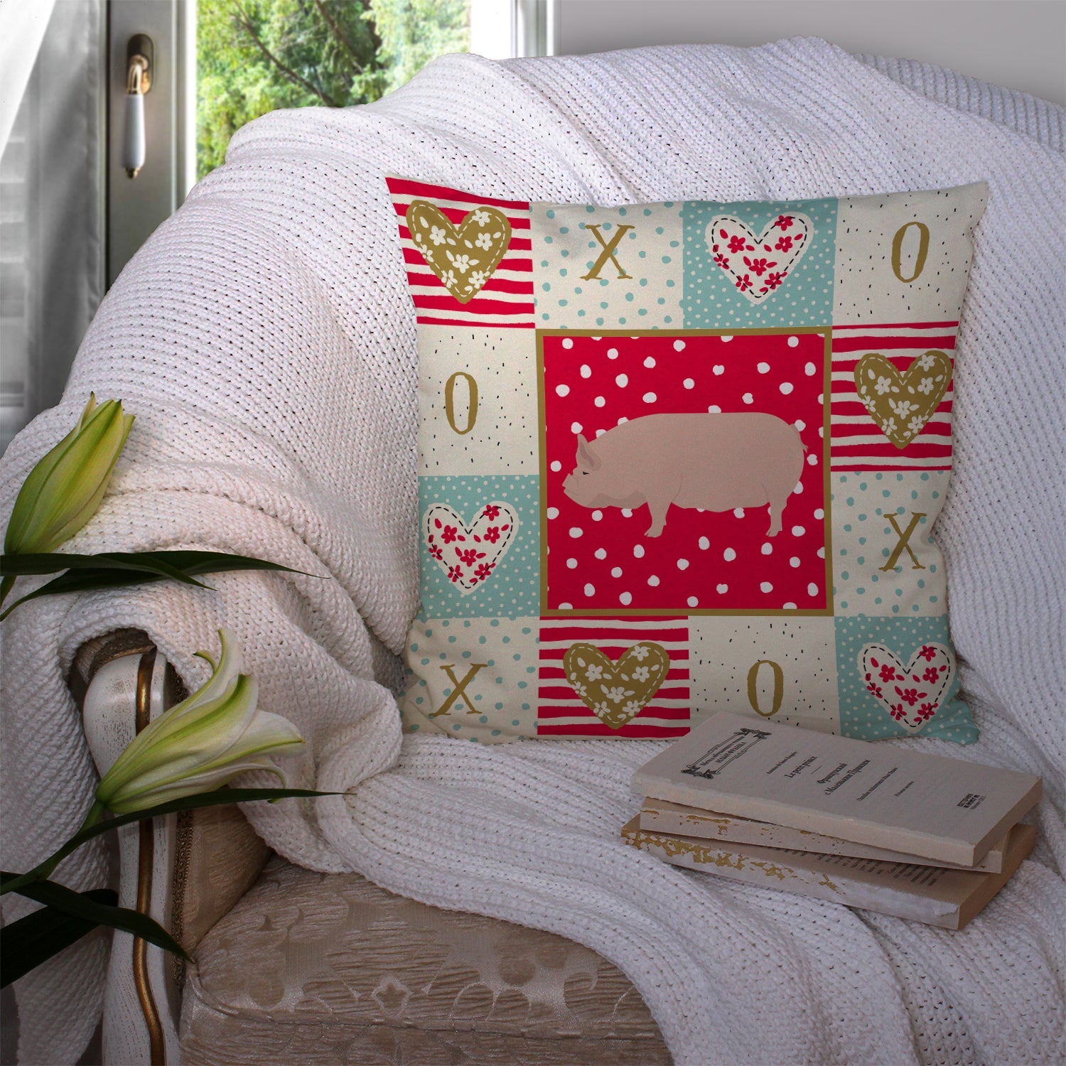 Welsh Pig Love Decorative Throw Pillow 14x14 Indoor Outdoor Accent Cushion, Fabric Cover with Insert for Sofa, Bed, Porch & Living Room