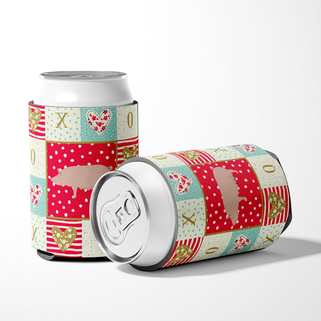 English Large White Pig Love Can or Bottle Hugger Cooler Sleeve for Standard 12 oz Cans, Insulated Foam Beer & Soda Can Hugger Reusable