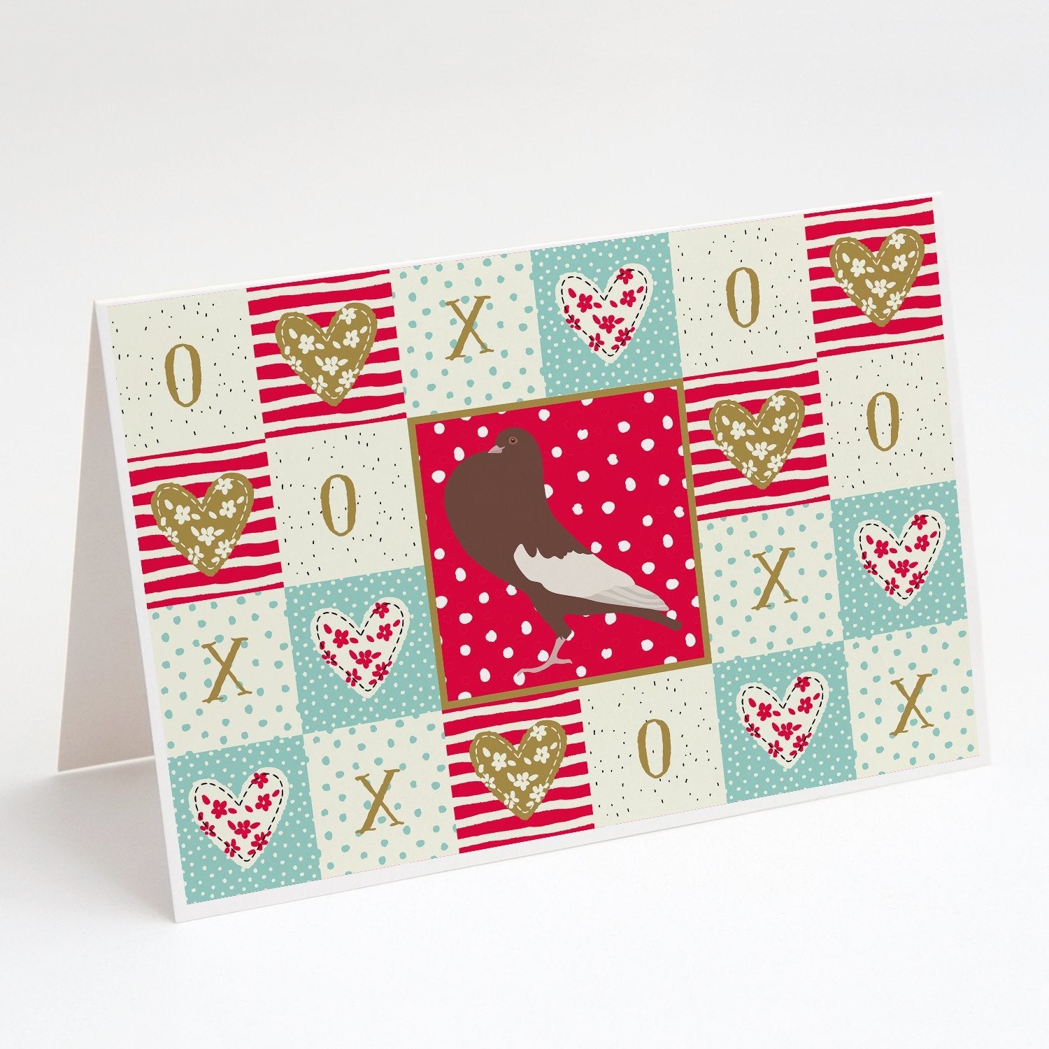 English Pouter Pigeon Love Greeting Cards Pack of 8 Blank Cards with Envelopes Whimsical A7 Size 5x7