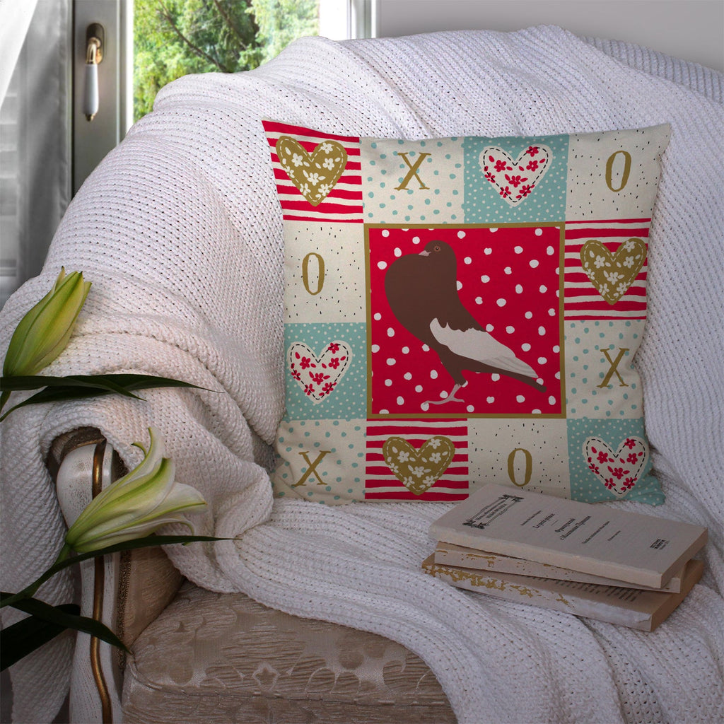 English Pouter Pigeon Love Decorative Throw Pillow 14x14 Indoor Outdoor Accent Cushion, Fabric Cover with Insert for Sofa, Bed, Porch & Living Room