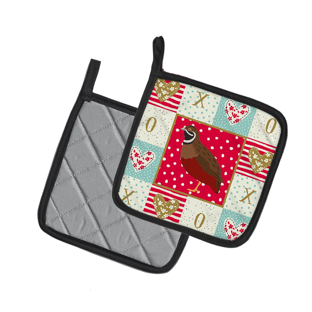 Chinese Painted or King Quail Love Pot Holder Set of 2 Heat Resistant Quilted Hot Pads 7.5 x 7.5 Inch, Insulated Kitchen Trivets for Cooking & Baking