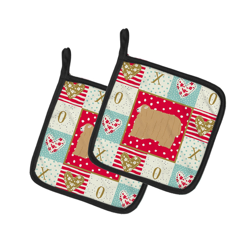 Lincoln Longwool Sheep Love Pot Holder Set of 2 Heat Resistant Quilted Hot Pads 7.5 x 7.5 Inch, Insulated Kitchen Trivets for Cooking & Baking