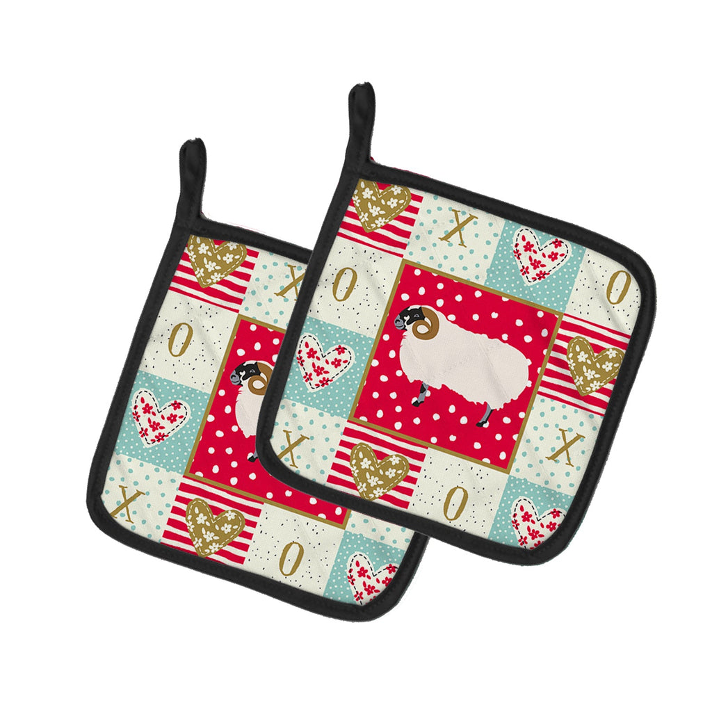Scottish Blackface Sheep Love Pot Holder Set of 2 Heat Resistant Quilted Hot Pads 7.5 x 7.5 Inch, Insulated Kitchen Trivets for Cooking & Baking