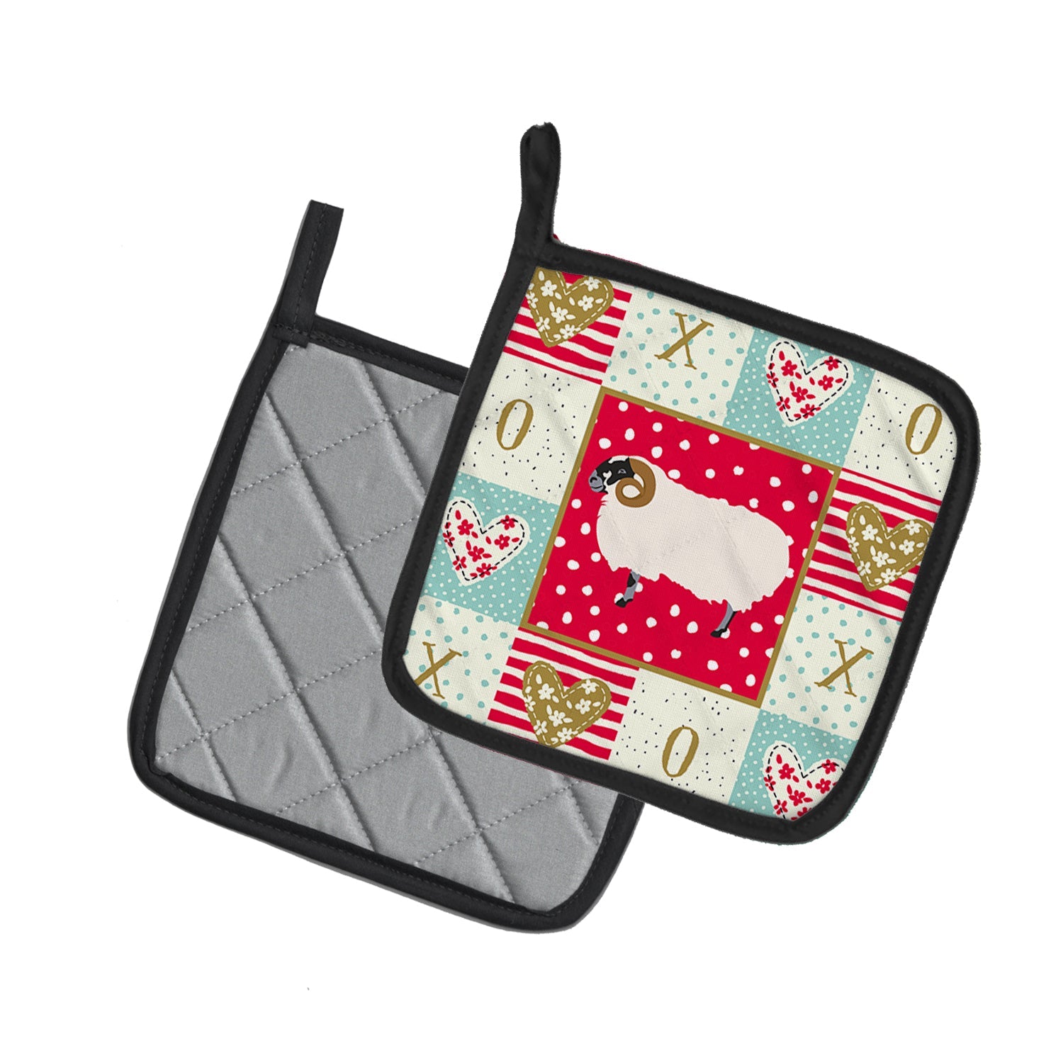 Scottish Blackface Sheep Love Pot Holder Set of 2 Heat Resistant Quilted Hot Pads 7.5 x 7.5 Inch, Insulated Kitchen Trivets for Cooking & Baking