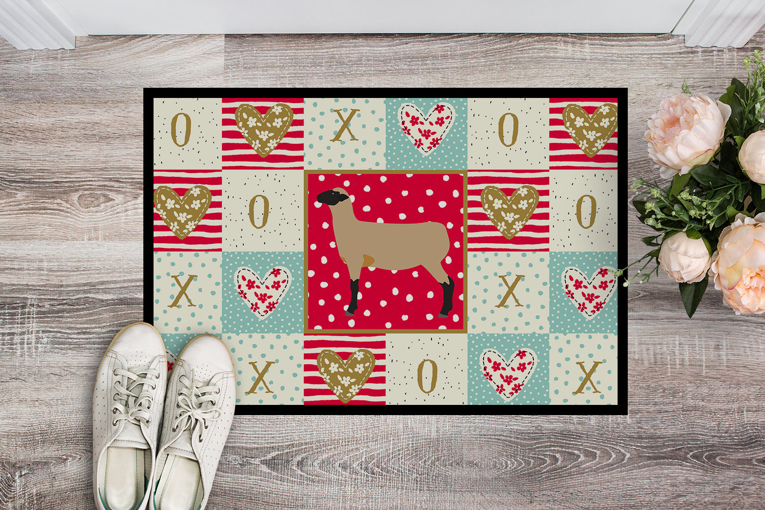 Hampshire Down Sheep Love Doormat Indoor Outdoor 18H X 27W Front Door Mat Rugs for Entryway, Non Slip Washable
