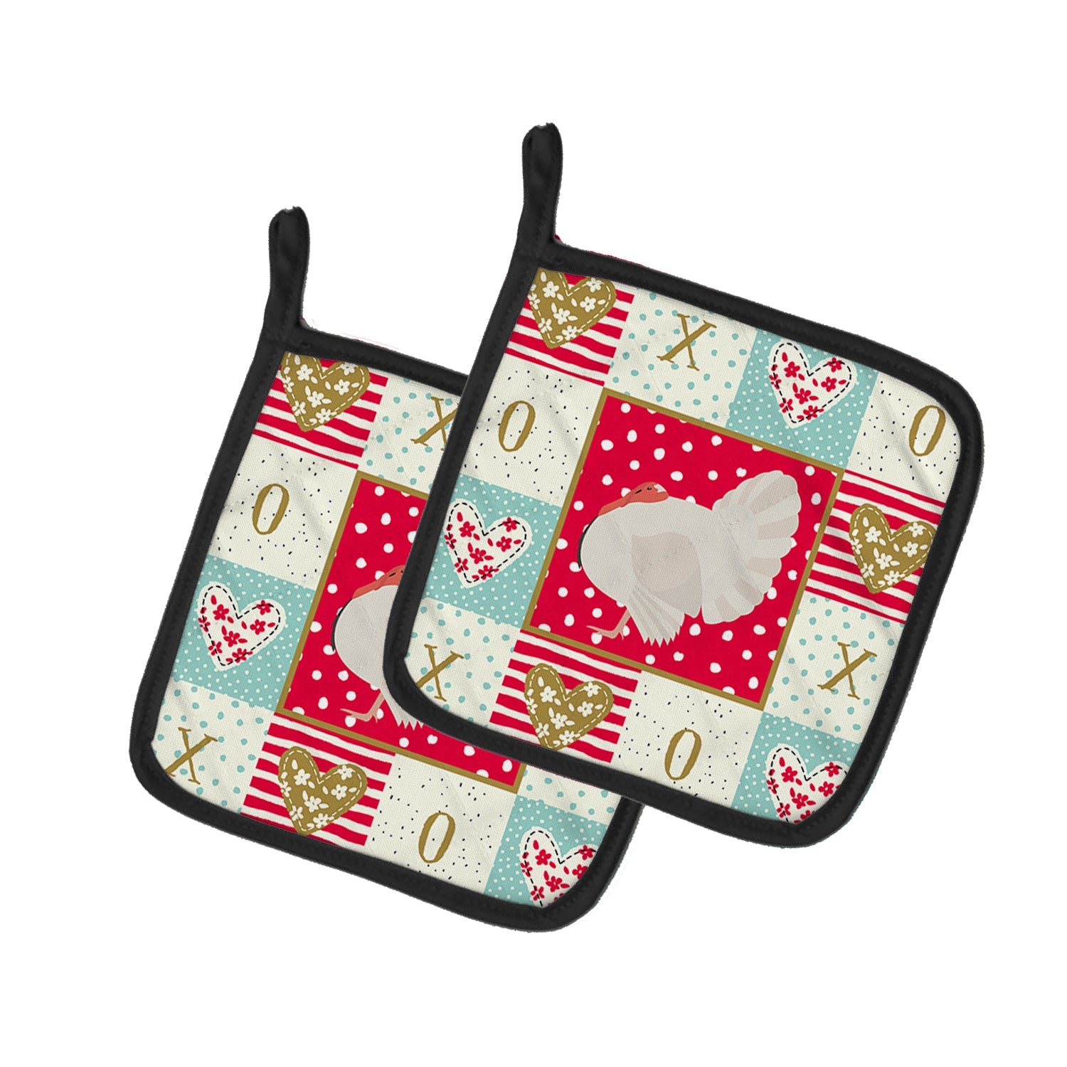 White Holland Turkey Love Pot Holder Set of 2 Heat Resistant Quilted Hot Pads 7.5 x 7.5 Inch, Insulated Kitchen Trivets for Cooking & Baking