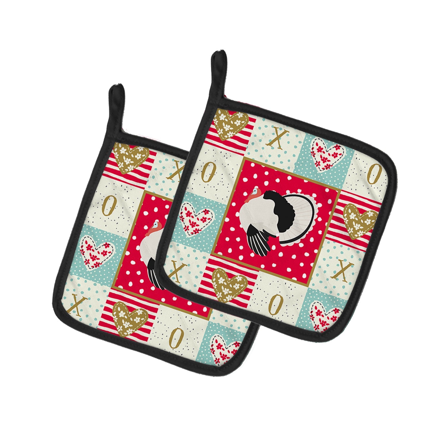 Royal Palm Turkey Love Pot Holder Set of 2 Heat Resistant Quilted Hot Pads 7.5 x 7.5 Inch, Insulated Kitchen Trivets for Cooking & Baking