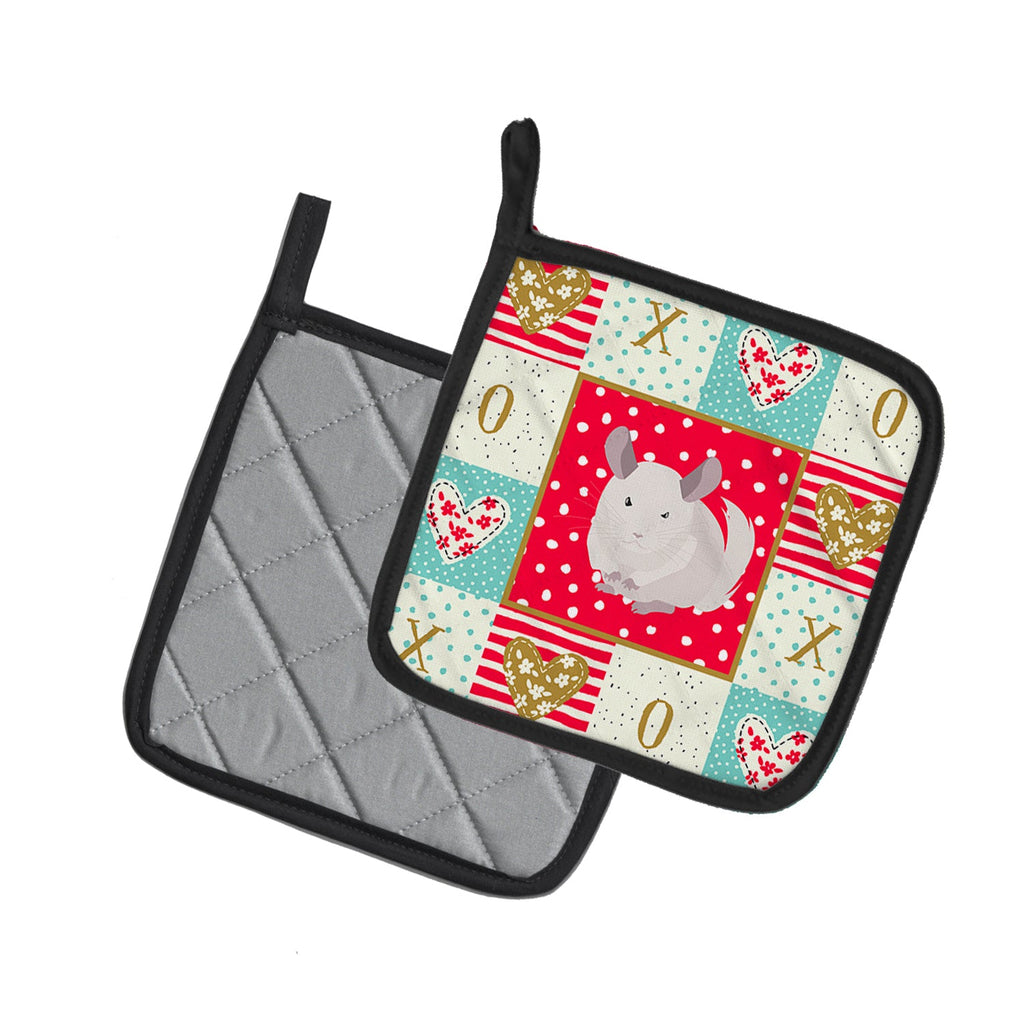 White Dominant Chinchilla Love Pot Holder Set of 2 Heat Resistant Quilted Hot Pads 7.5 x 7.5 Inch, Insulated Kitchen Trivets for Cooking & Baking