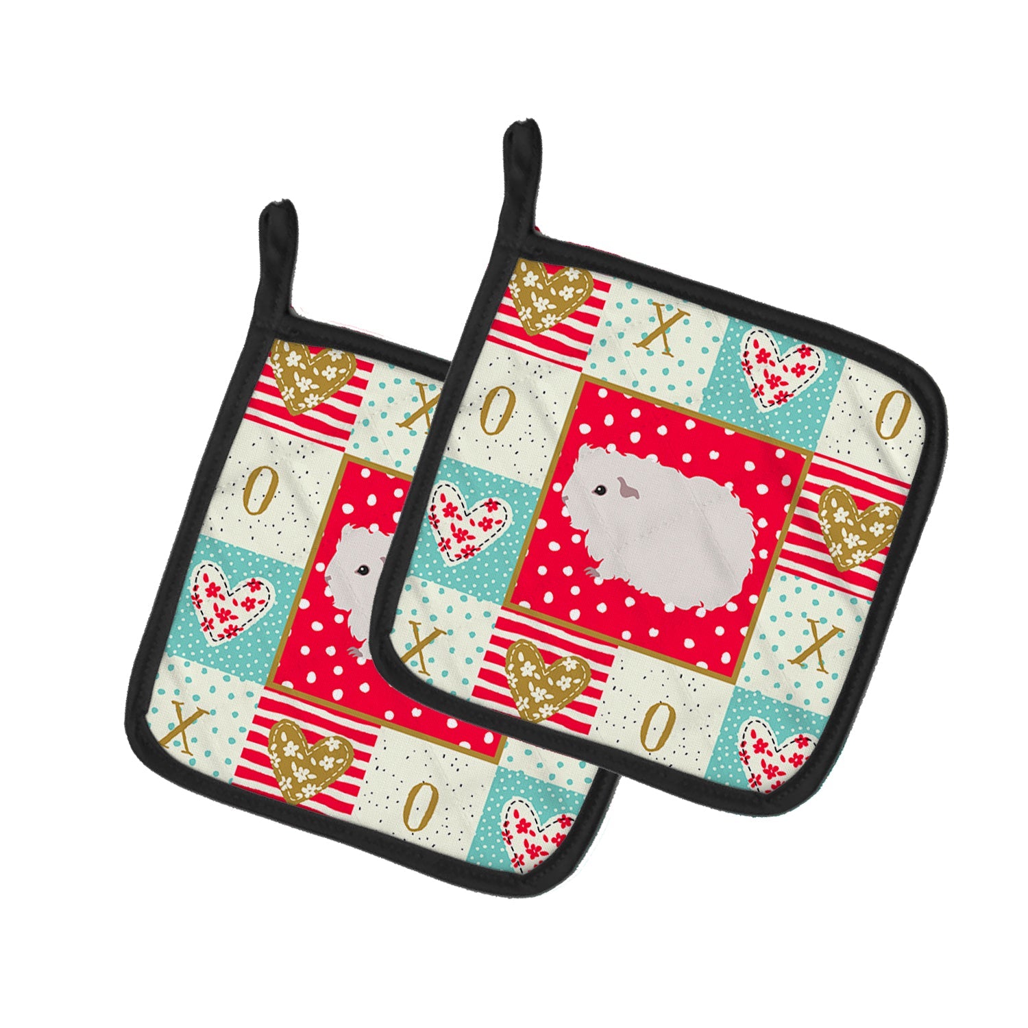 Merino Guinea Pig Love Pot Holder Set of 2 Heat Resistant Quilted Hot Pads 7.5 x 7.5 Inch, Insulated Kitchen Trivets for Cooking & Baking