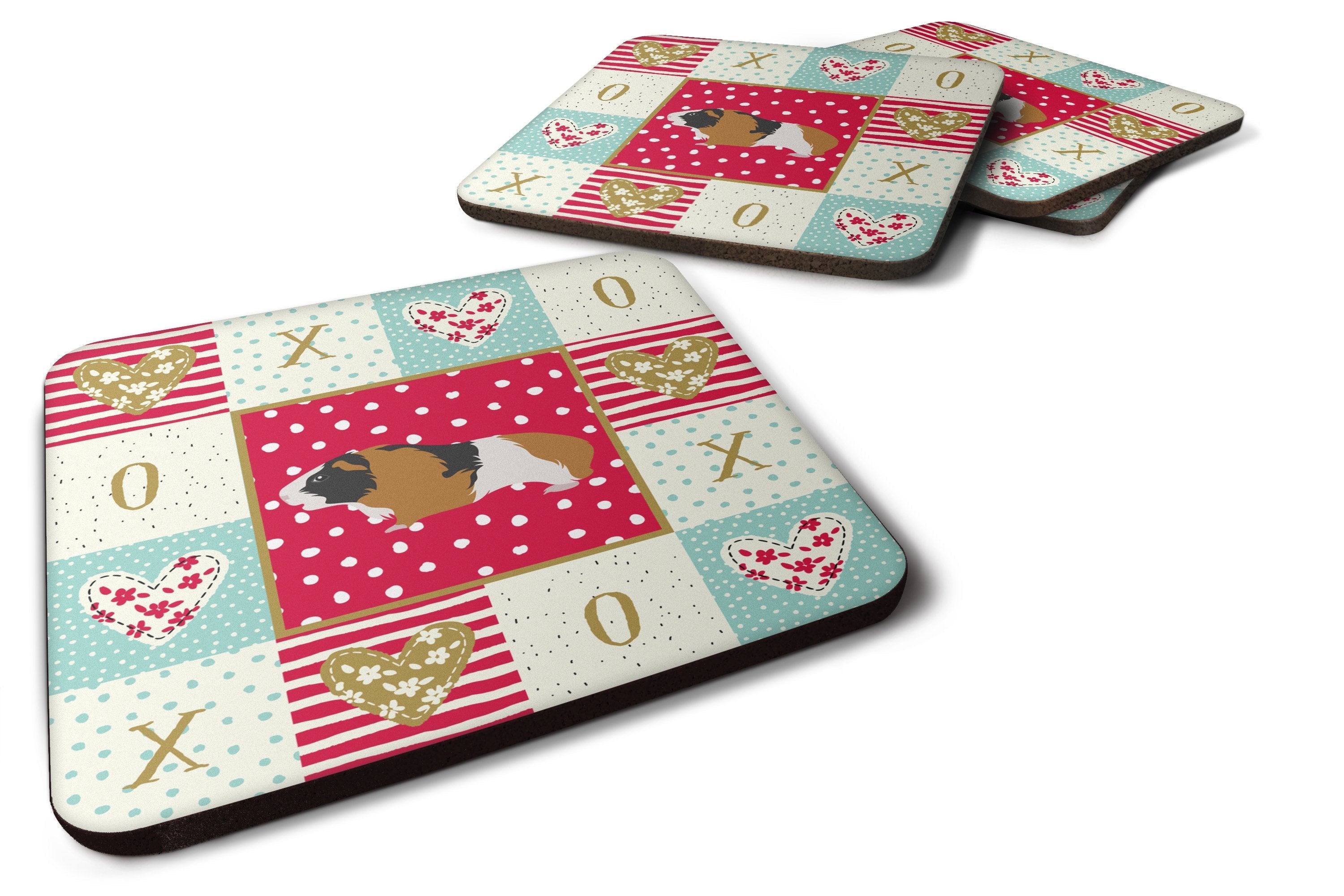 Rex Guinea Pig Love Foam Coasters Set of 4 Cup Coasters for Indoor Outdoor, Tabletop Protection, Anti Slip, Mouse pad Material