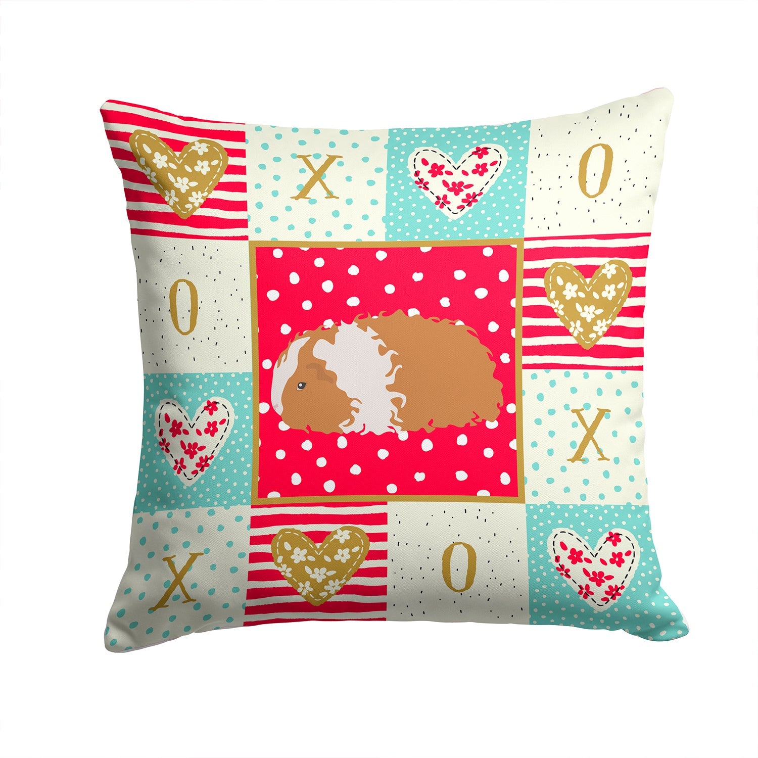 Texel Guinea Pig Love Decorative Throw Pillow 14x14 Indoor Outdoor Accent Cushion, Fabric Cover with Insert for Sofa, Bed, Porch & Living Room