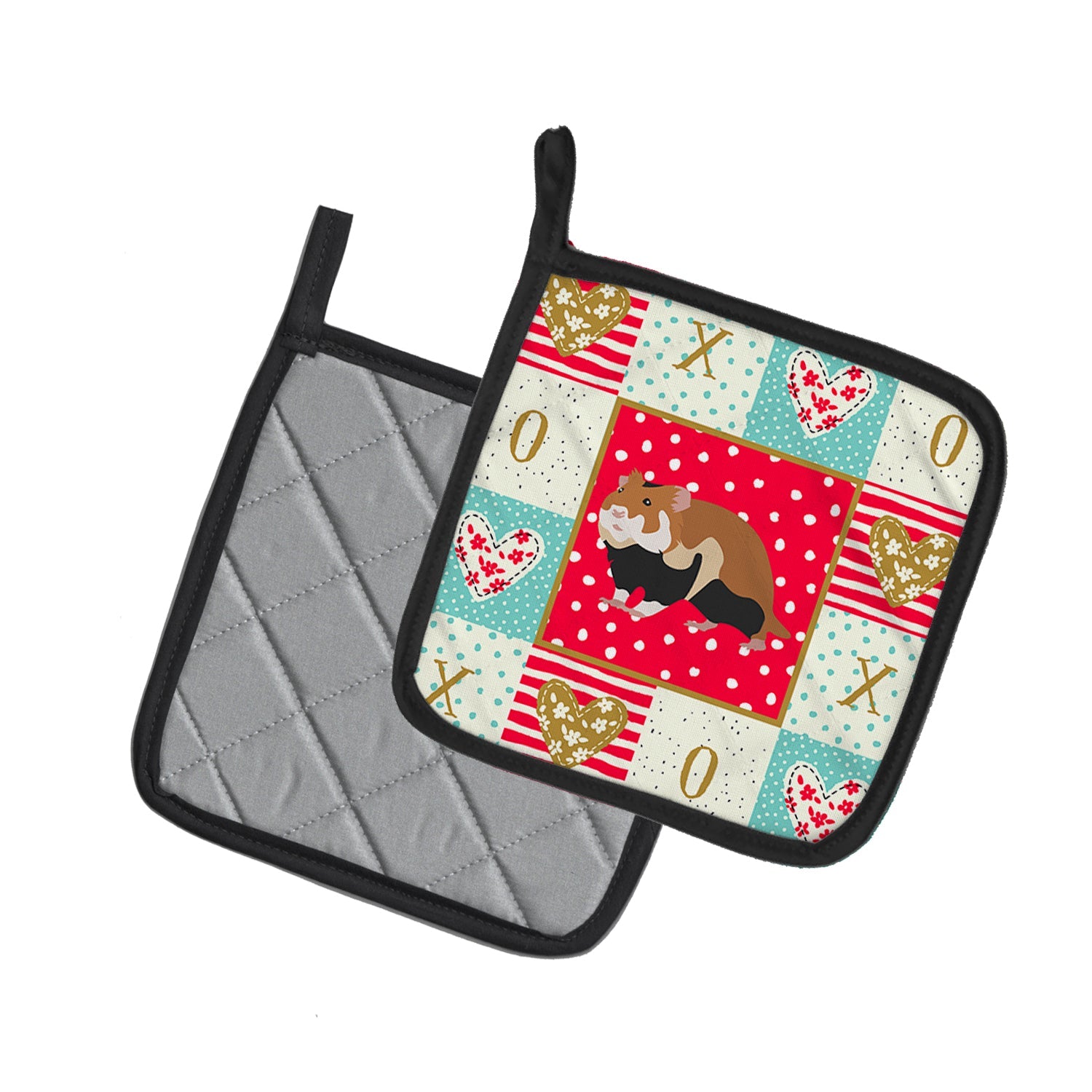 European Hamster Love Pot Holder Set of 2 Heat Resistant Quilted Hot Pads 7.5 x 7.5 Inch, Insulated Kitchen Trivets for Cooking & Baking