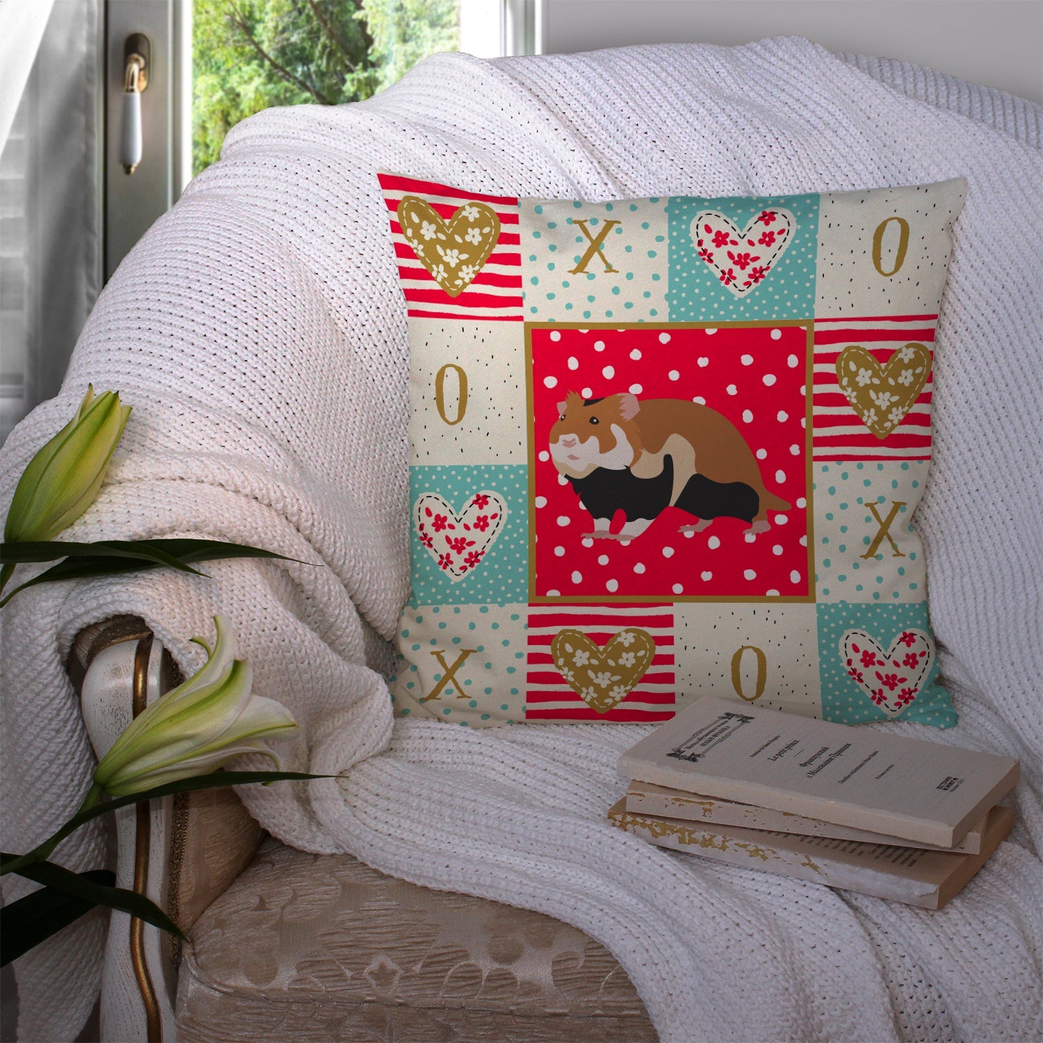 European Hamster Love Decorative Throw Pillow 14x14 Indoor Outdoor Accent Cushion, Fabric Cover with Insert for Sofa, Bed, Porch & Living Room
