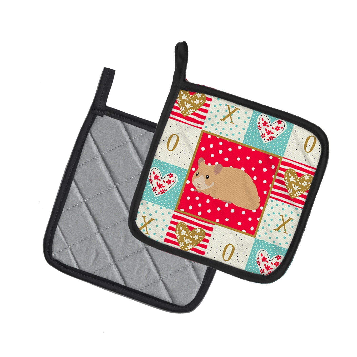 Syrian Golden Hamster Love Pot Holder Set of 2 Heat Resistant Quilted Hot Pads 7.5 x 7.5 Inch, Insulated Kitchen Trivets for Cooking & Baking