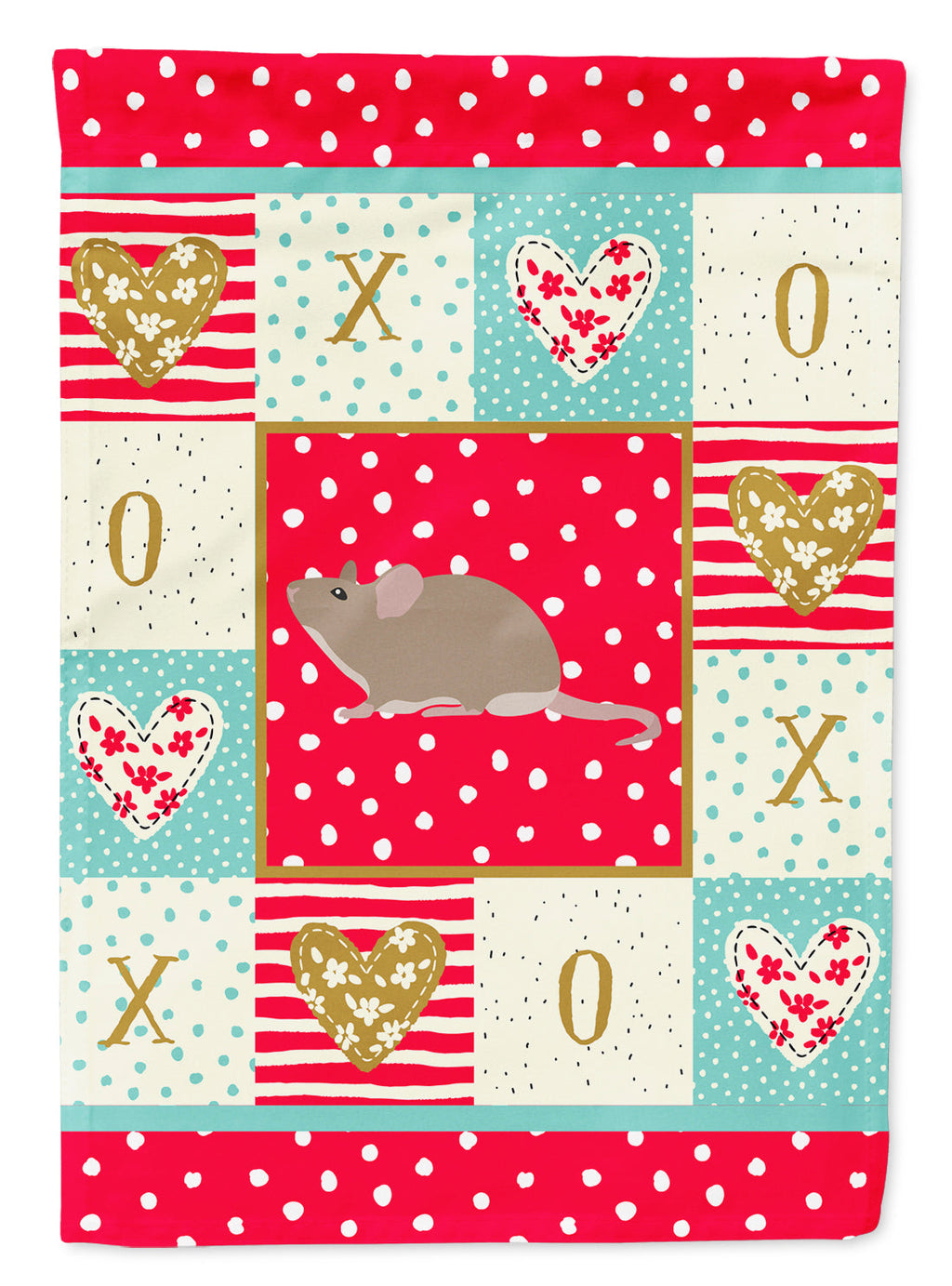 Grey Domestic Mouse Love House Flag 28x40 Porch Sleeve Pole Decorative Outside Yard Banner Artwork Wall Hanging, Polyester