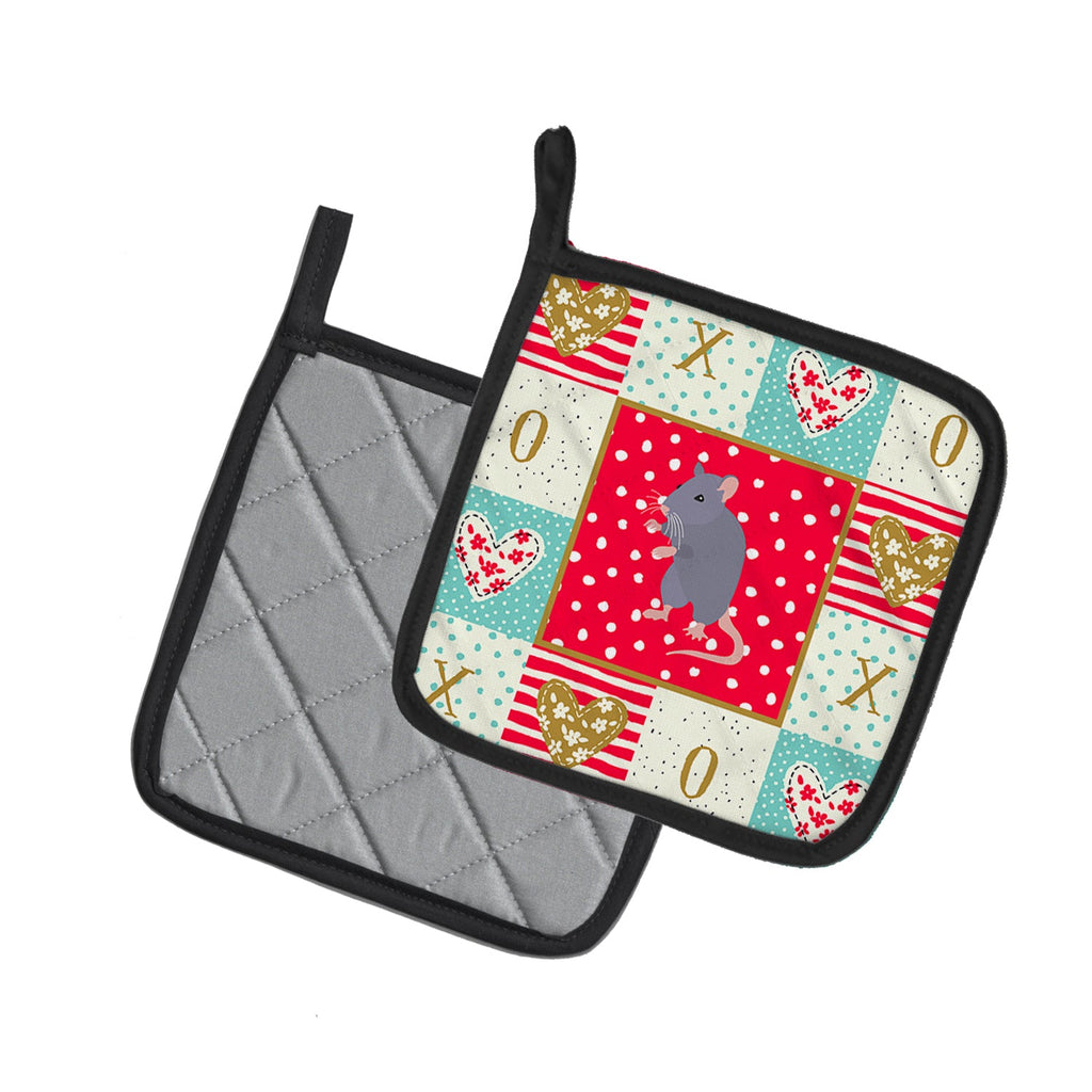 Blue Rat Love Pot Holder Set of 2 Heat Resistant Quilted Hot Pads 7.5 x 7.5 Inch, Insulated Kitchen Trivets for Cooking & Baking